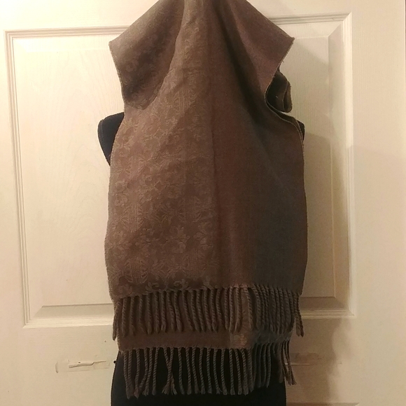 Cecchi E Cecchi Vtg Grey Wool Damask Scarf Fringed Italy - Picture 3 of 6